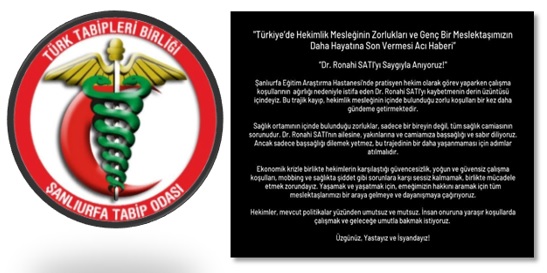 Urfa Tabipler Odası’ndan açıklama! Hepimiz Yastayız