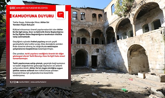 Şanlıurfa'da Kültürel Miras İçin Önemli Restorasyon Hamlesi