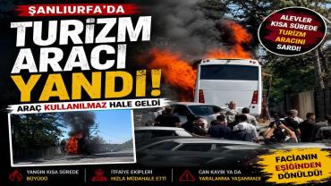 Şanlıurfa’da Turizm Aracı Yanarak Kullanılamaz Oldu